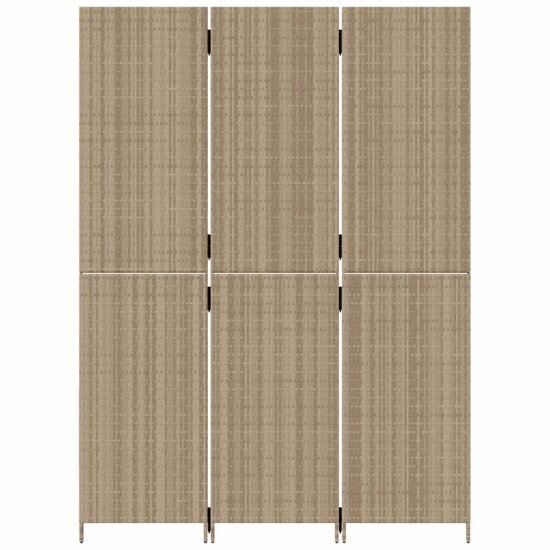 Kamerscherm 3 Panelen Poly Rattan Beige 1 147 x 200 cm