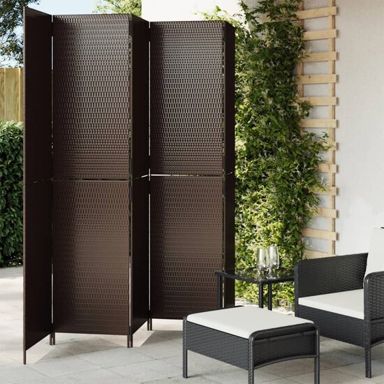 Kamerscherm 5 Panelen Poly Rattan Bruin 1 245 x 200 cm