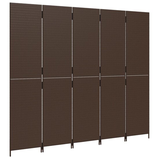 Kamerscherm 5 Panelen Poly Rattan Bruin 1 245 x 200 cm