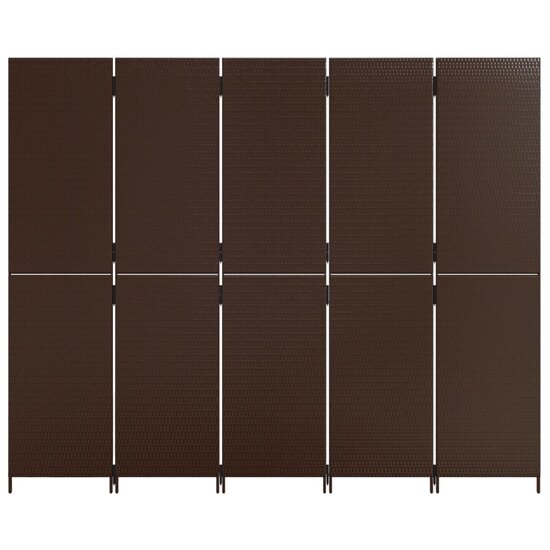 Kamerscherm 5 Panelen Poly Rattan Bruin 1 245 x 200 cm