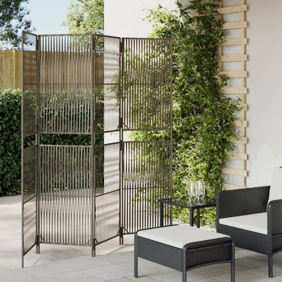 Kamerscherm 4 Panelen Poly Rattan Grijs 1 196 x 180 cm