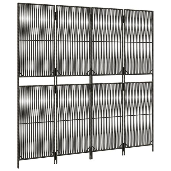 Kamerscherm 4 Panelen Poly Rattan Grijs 1 196 x 180 cm