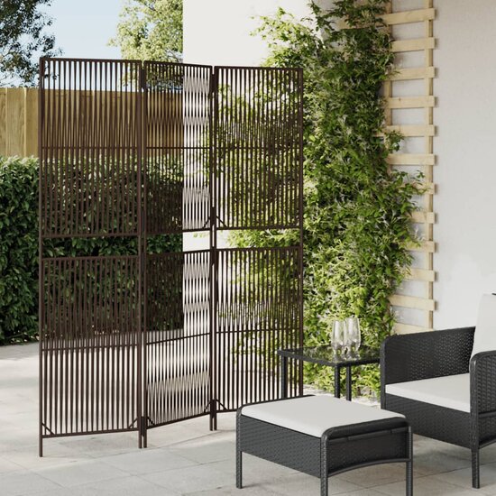 Kamerscherm 3 Panelen Poly Rattan Bruin 1 147 x 180 cm