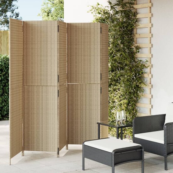 Kamerscherm 5 Panelen Poly Rattan Beige 1 245 x 180 cm