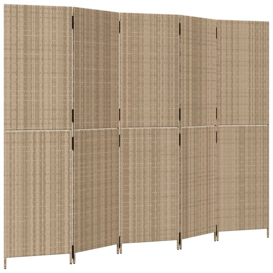 Kamerscherm 5 Panelen Poly Rattan Beige 1 245 x 180 cm