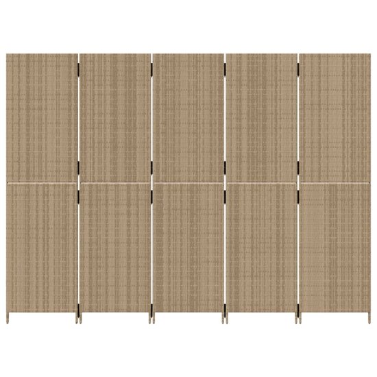 Kamerscherm 5 Panelen Poly Rattan Beige 1 245 x 180 cm