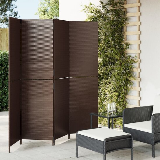 Kamerscherm 4 Panelen Poly Rattan Bruin 1 196 x 180 cm