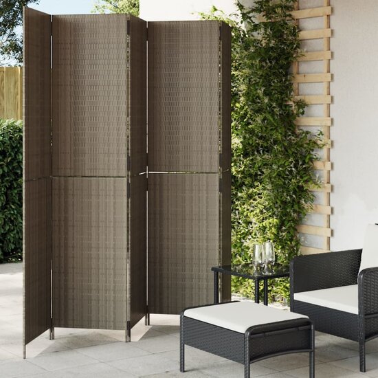 Kamerscherm 5 Panelen Poly Rattan Grijs 1 245 x 200 cm