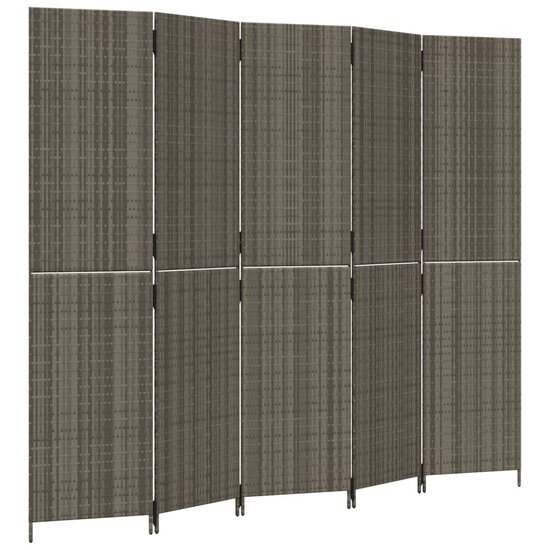 Kamerscherm 5 Panelen Poly Rattan Grijs 1 245 x 200 cm