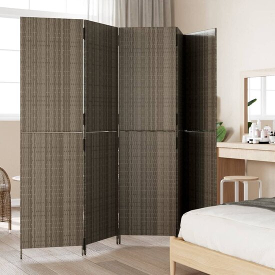 Kamerscherm 5 Panelen Poly Rattan Grijs 1 245 x 200 cm