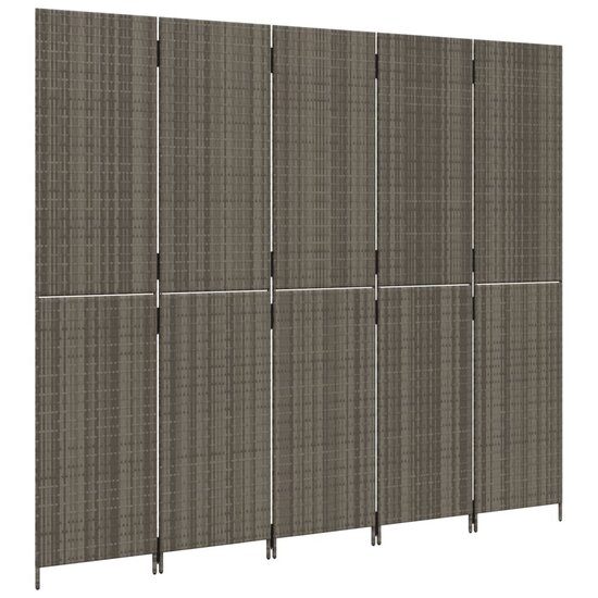 Kamerscherm 5 Panelen Poly Rattan Grijs 1 245 x 200 cm