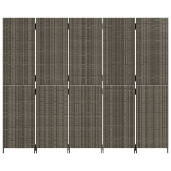 Kamerscherm 5 Panelen Poly Rattan Grijs 1 245 x 200 cm
