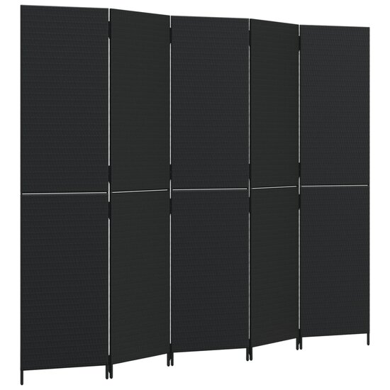 Kamerscherm 5 Panelen Poly Rattan Zwart 1 245 x 200 cm