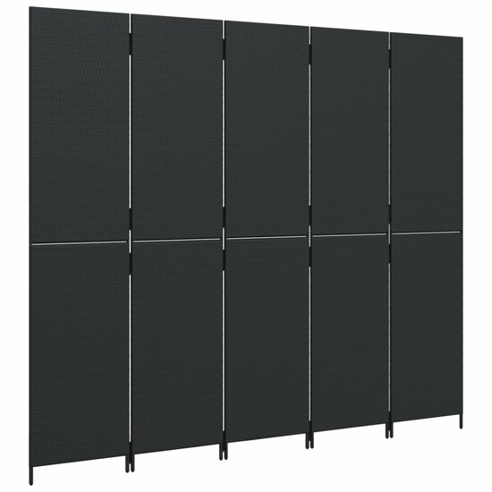 Kamerscherm 5 Panelen Poly Rattan Zwart 1 245 x 200 cm