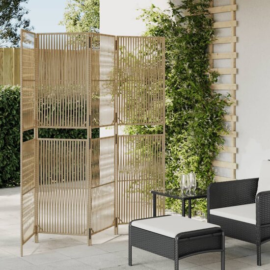 Kamerscherm 4 Panelen Poly Rattan Beige 1 196 x 180 cm