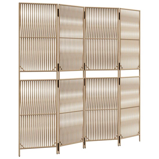 Kamerscherm 4 Panelen Poly Rattan Beige 1 196 x 180 cm