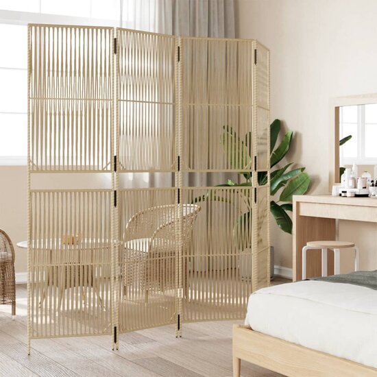 Kamerscherm 4 Panelen Poly Rattan Beige 1 196 x 180 cm
