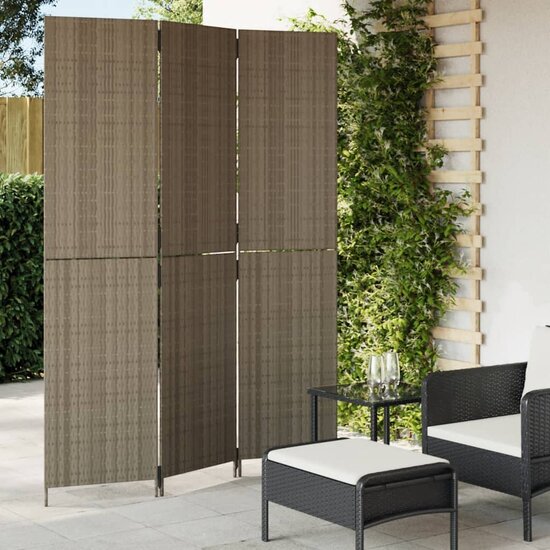 Kamerscherm 3 Panelen Poly Rattan Grijs 1 147 x 200 cm