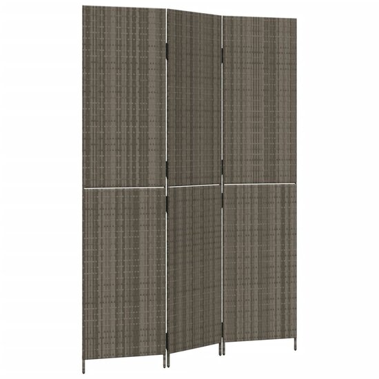 Kamerscherm 3 Panelen Poly Rattan Grijs 1 147 x 200 cm