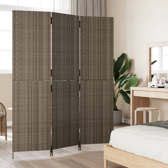 Kamerscherm 3 Panelen Poly Rattan Grijs 1 147 x 200 cm