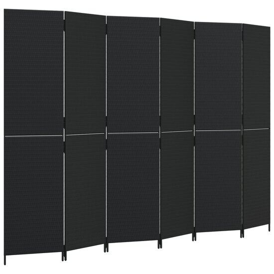 Kamerscherm 6 panelen poly rattan zwart