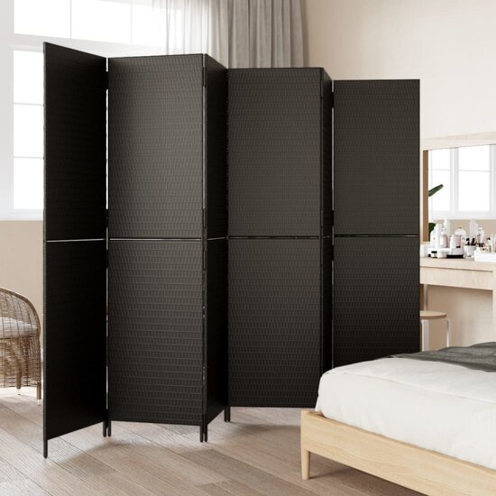 Kamerscherm 6 panelen poly rattan zwart