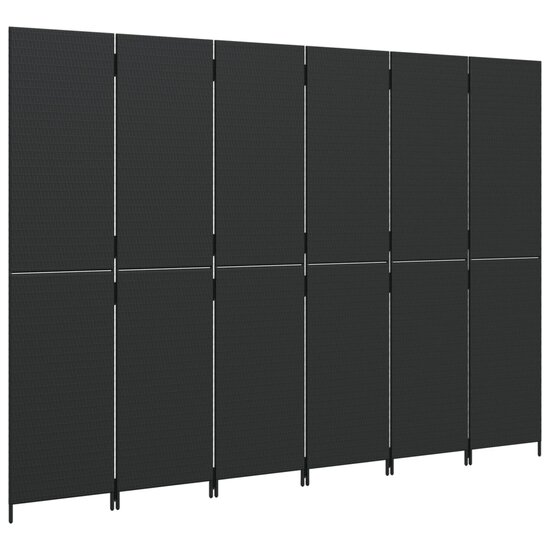 Kamerscherm 6 panelen poly rattan zwart