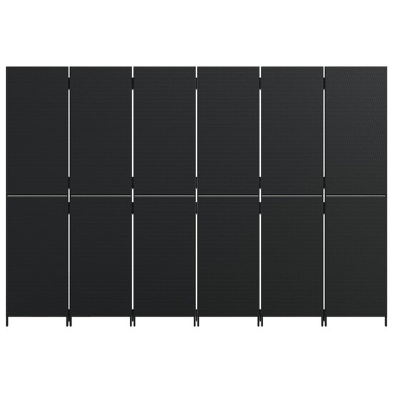 Kamerscherm 6 panelen poly rattan zwart