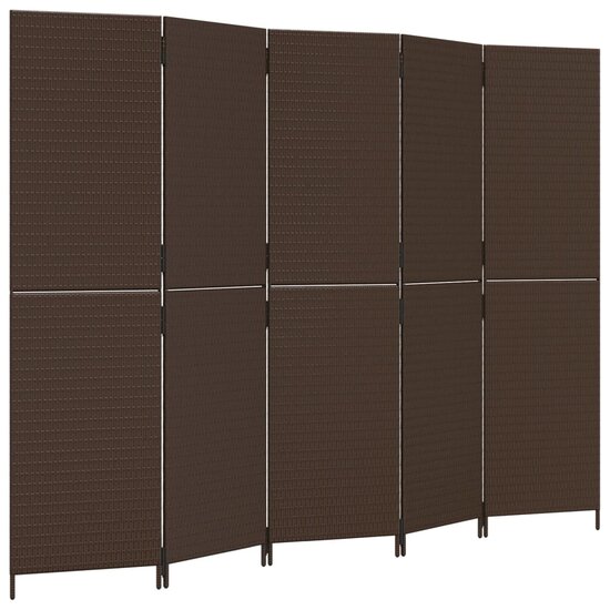 Kamerscherm 5 panelen poly rattan bruin