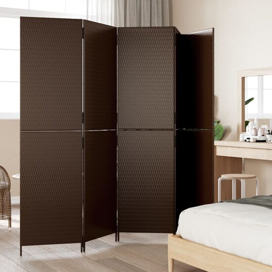 Kamerscherm 5 panelen poly rattan bruin