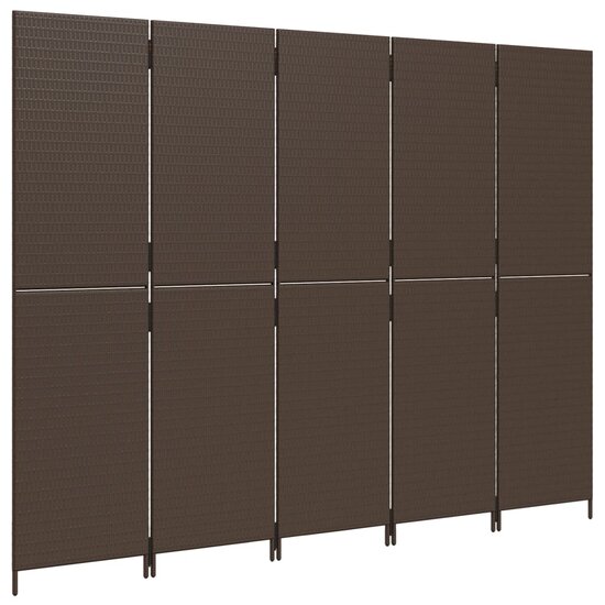 Kamerscherm 5 panelen poly rattan bruin