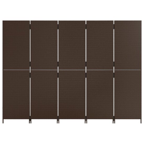 Kamerscherm 5 panelen poly rattan bruin