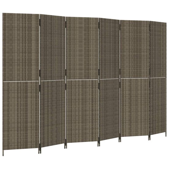Kamerscherm 6 panelen poly rattan grijs