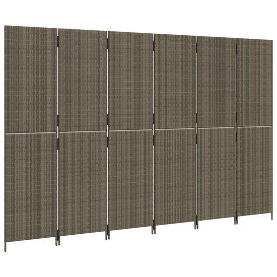 Kamerscherm 6 panelen poly rattan grijs