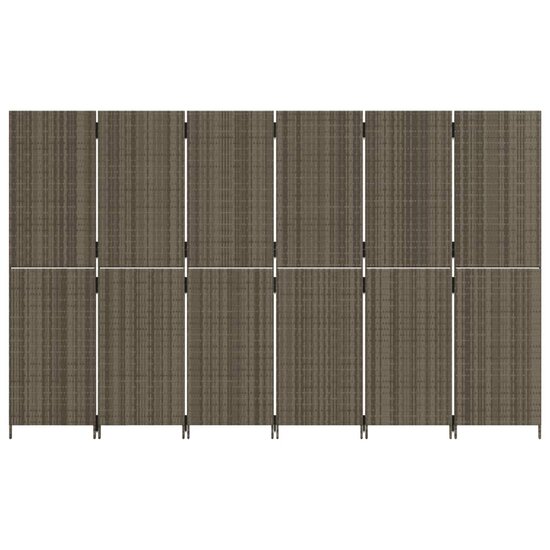 Kamerscherm 6 panelen poly rattan grijs