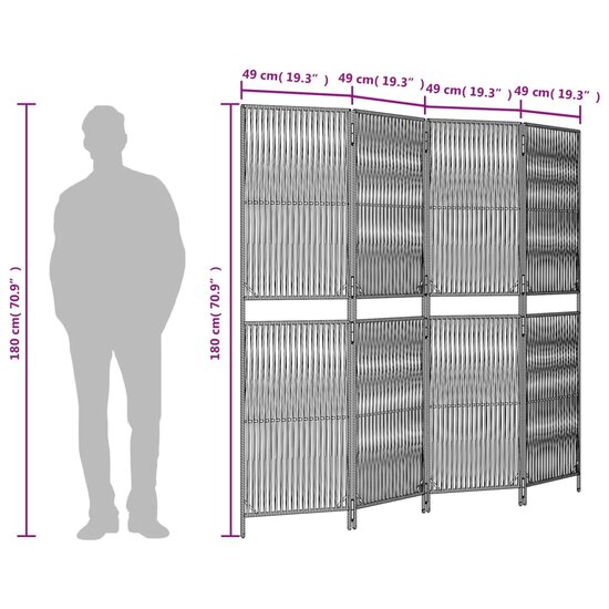 Kamerscherm 4 panelen poly rattan bruin