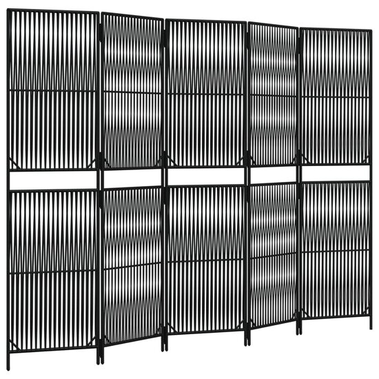 Kamerscherm 5 panelen poly rattan zwart