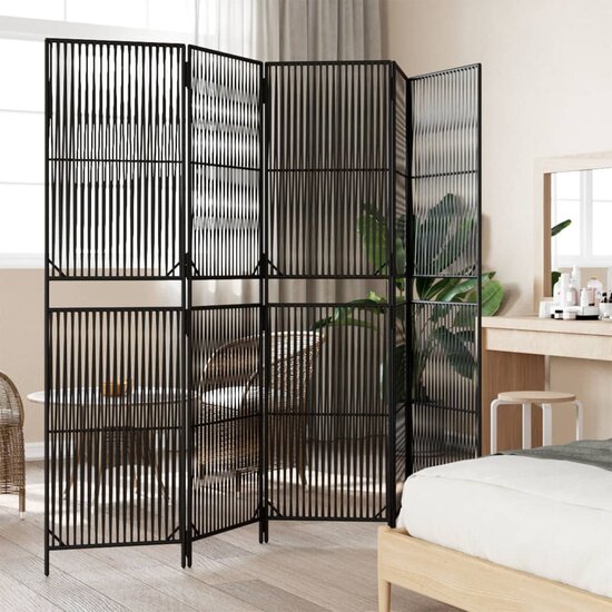 Kamerscherm 5 panelen poly rattan zwart