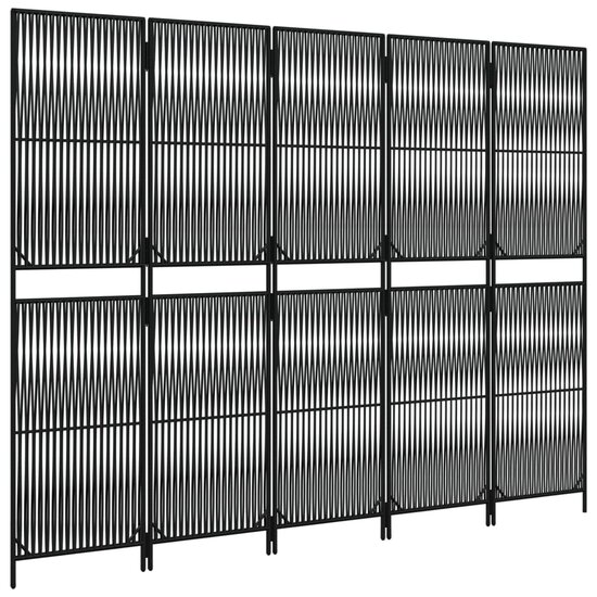 Kamerscherm 5 panelen poly rattan zwart