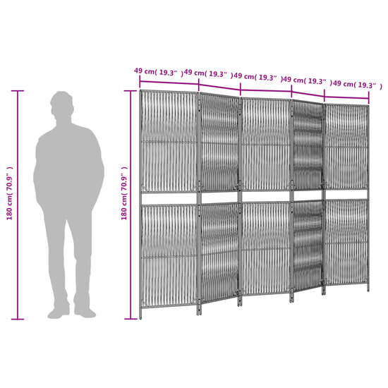 Kamerscherm 5 panelen poly rattan zwart
