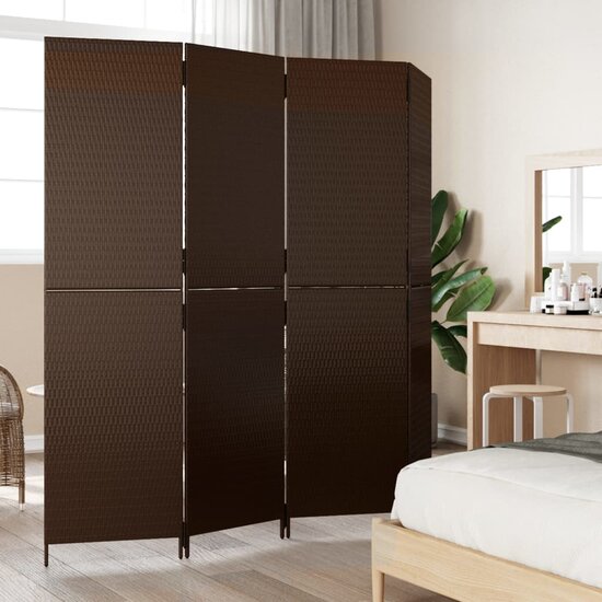 Kamerscherm 4 panelen poly rattan bruin