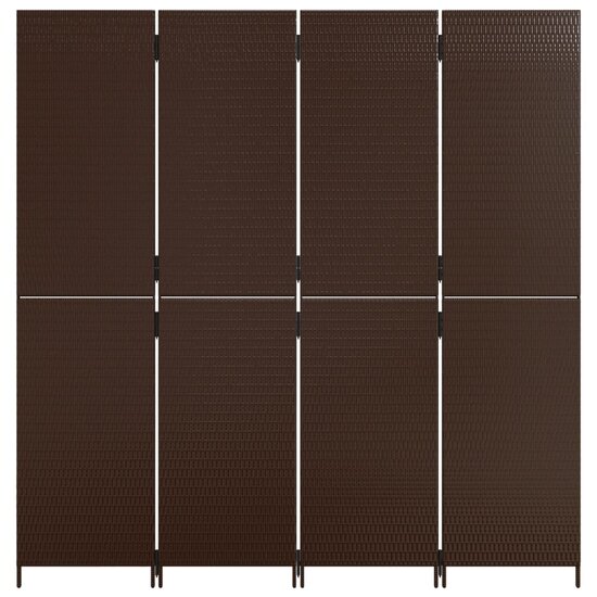 Kamerscherm 4 panelen poly rattan bruin