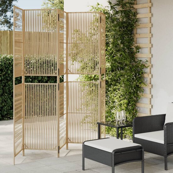 Kamerscherm 5 Panelen Poly Rattan Beige 1 245 x 200 cm