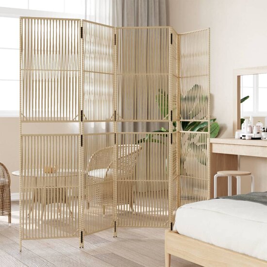Kamerscherm 5 Panelen Poly Rattan Beige 1 245 x 200 cm