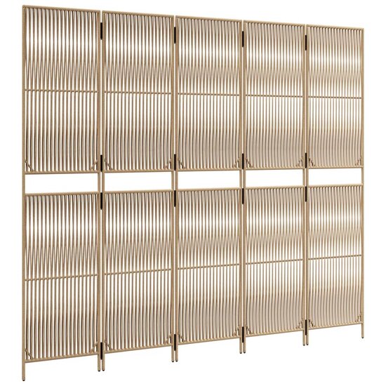 Kamerscherm 5 Panelen Poly Rattan Beige 1 245 x 200 cm