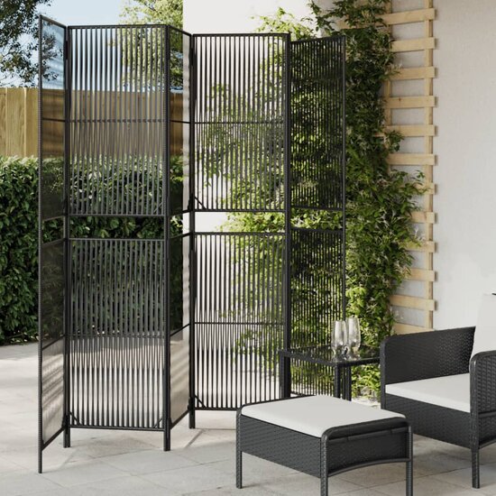 Kamerscherm 6 Panelen Poly Rattan Zwart 1 294 x 200 cm