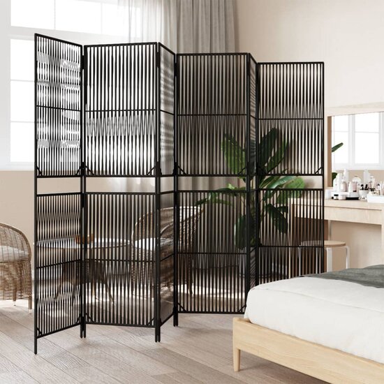 Kamerscherm 6 Panelen Poly Rattan Zwart 1 294 x 200 cm