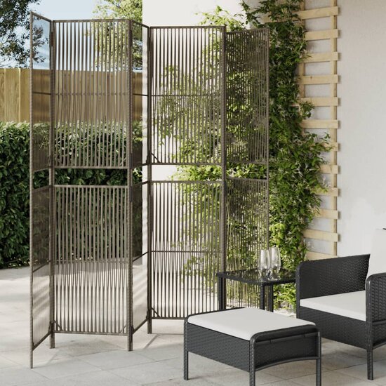 Kamerscherm 6 Panelen Poly Rattan Grijs 1 294 x 200 cm