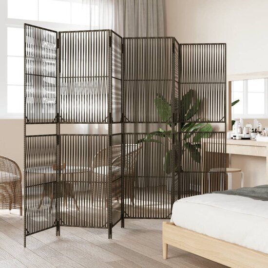 Kamerscherm 6 Panelen Poly Rattan Grijs 1 294 x 200 cm