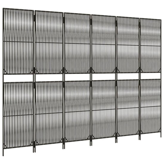 Kamerscherm 6 Panelen Poly Rattan Grijs 1 294 x 200 cm